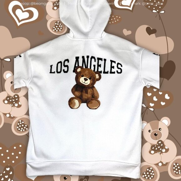 Unisex oversized white Los Angeles teddy bear zip up hoodie 🤍🤎 - Picture 4 of 6